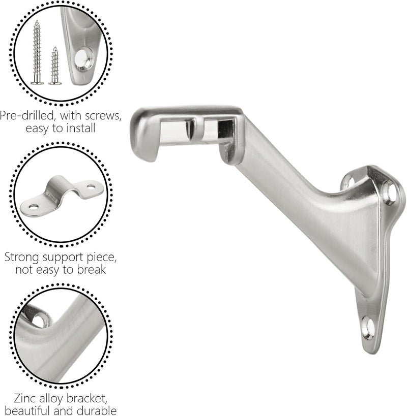 Acrux7 6 Pack 3'' Handrail Bracket, Stair Railing Bracket with Screws, Heavy Duty Zinc Alloy Hand Rail Hardware, Handrail Brackets for Indoor Stairs, Satin Nickel Finish - Image 4